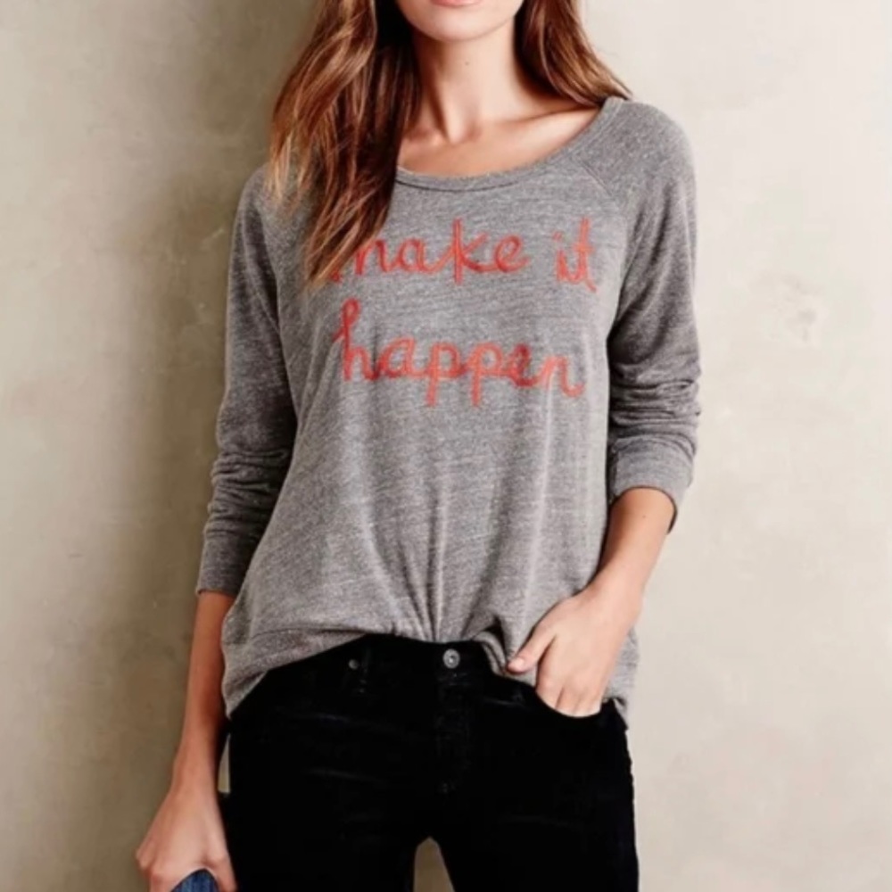 Sundry Make it Happen Grey Embroidered Sweatshirt